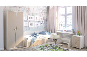 Детская односпальная кровать с ящиками внизу Комби МН-211-02 капучино